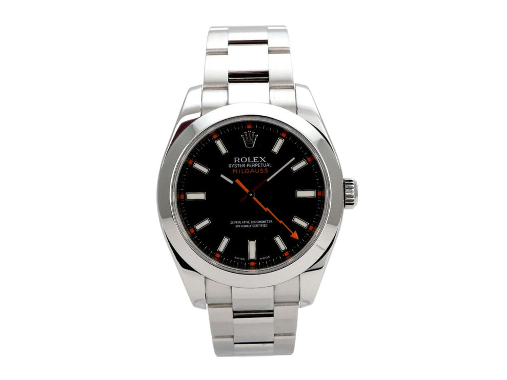 Rolex Milgauss 116400 Schwarz mit schwarzem Zifferblatt, Edelstahlgehäuse und Oyster-Armband, 40 mm