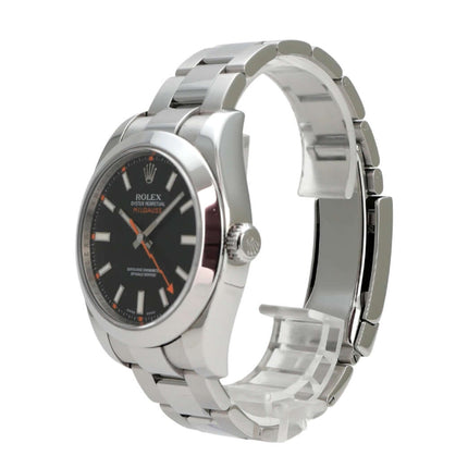 Rolex Milgauss 116400 Schwarz mit Edelstahlgehäuse, schwarzem Zifferblatt, Leuchtindizes und Oyster-Armband
