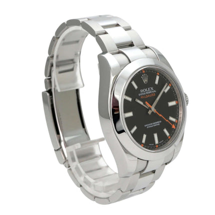 Rolex Milgauss 116400 Schwarz, schwarzes Zifferblatt, Edelstahlarmband und orangefarbener Blitz-Sekundenzeiger