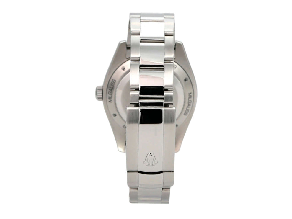 Rolex Milgauss 116400 Schwarz mit Edelstahlgehäuse und Oyster-Armband, Rückansicht