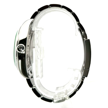 Rolex Oyster Perpetual Milgauss 116400GV Edelstahl-Gehäuse und poliertes Edelstahl-Oysterband, Seitansicht des Uhrengehäuses