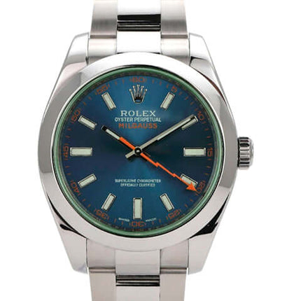 Rolex Oyster Perpetual Milgauss 116400GV mit blauem Zifferblatt und oranger Sekundenhand