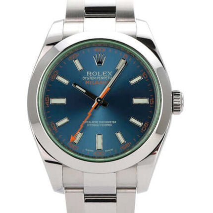 Rolex Oyster Perpetual Milgauss 116400GV Blau, Edelstahlgehäuse, 40 mm, Leuchtindizes, automatisches Uhrwerk.