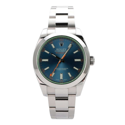 Rolex Oyster Perpetual Milgauss 116400GV mit blauem Zifferblatt und Edelstahlarmband, Ref. 2015.