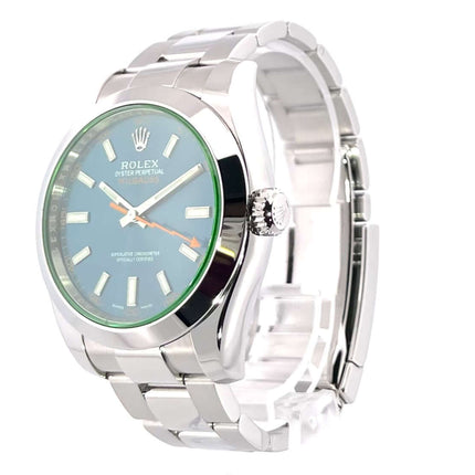 Rolex Oyster Perpetual Milgauss 116400GV Blau Edelstahl Uhr aus 2016, 40mm Gehäuse, Oyster Armband, blaues Zifferblatt, polierte Lünette