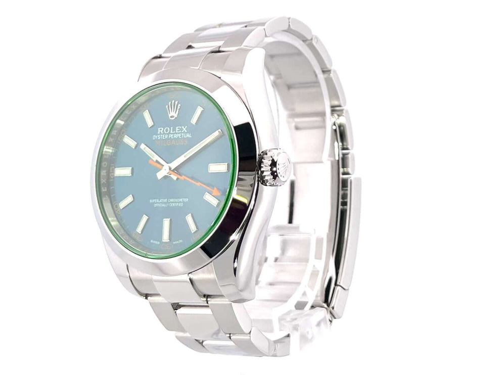 Rolex Oyster Perpetual Milgauss 116400GV Blau Edelstahl Uhr aus 2016, 40mm Gehäuse, Oyster Armband, blaues Zifferblatt, polierte Lünette