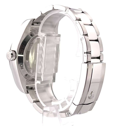 Rückseite Rolex Oyster Perpetual Milgauss 116400GV Blau Edelstahl Armband, poliert und satiniert mit Sicherheitsfaltschließe