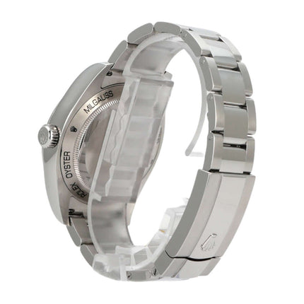 Rolex Oyster Perpetual Milgauss 116400GV Blue mit poliertem Edelstahlarmband und automatischem Uhrwerk.