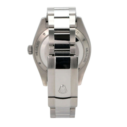 Rolex Oyster Perpetual Milgauss 116400GV Rückansicht mit Oyster-Edelstahlband und Sicherheitsfaltschließe.