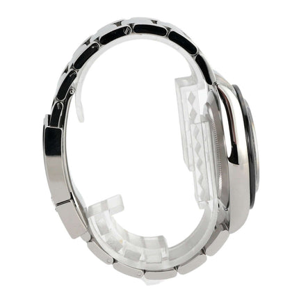 Rolex Daytona Edelstahl 116500LN Schwarz, seitliche Ansicht des Gehäuses und Armbands, poliert und satiniert.