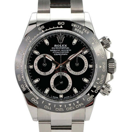 Rolex Daytona Edelstahl 116500LN mit schwarzem Zifferblatt, Chronograph und Oyster Armband.