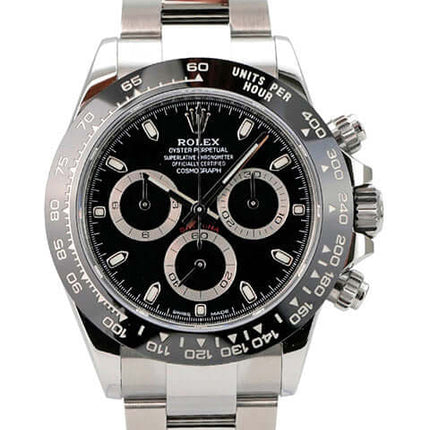 Rolex Daytona Edelstahl 116500LN Schwarz mit schwarzem Zifferblatt, Keramiklünette und Oyster-Armband