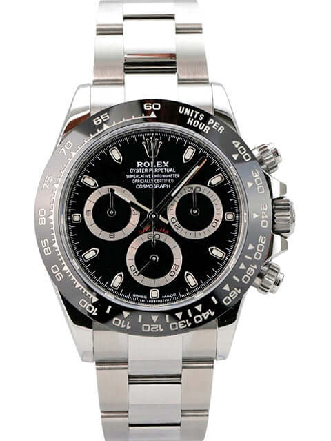 Rolex Daytona Edelstahl 116500LN Schwarz mit schwarzem Zifferblatt, Keramiklünette und Oyster-Armband