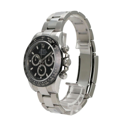 Rolex Daytona Edelstahl 116500LN Uhr mit schwarzem Zifferblatt und Keramik Lünette, poliertes Armband