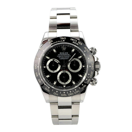 Rolex Daytona Edelstahl 116500LN Schwarz, schwarzes Zifferblatt, Keramiklünette und Oyster-Armband