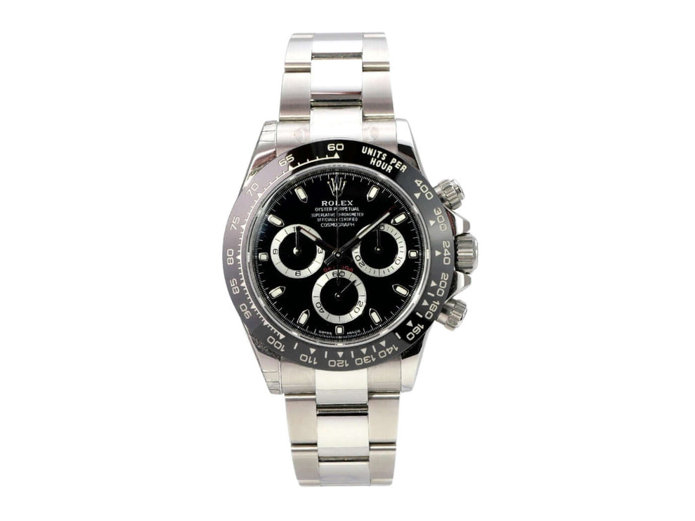 Rolex Daytona Edelstahl 116500LN Schwarz, schwarzes Zifferblatt, Keramiklünette und Oyster-Armband