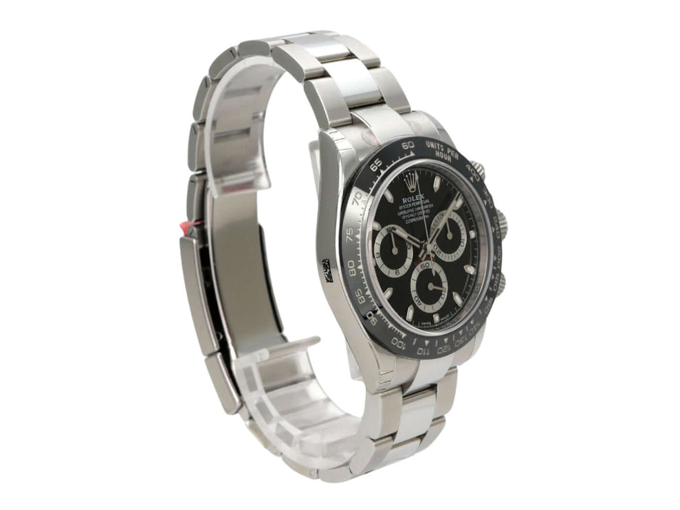 Rolex Daytona Edelstahl 116500LN Schwarz, schwarzes Zifferblatt, Keramiklünette und Oyster-Armband