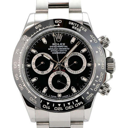 Rolex Daytona Edelstahl 116500LN Schwarz LC100, schwarzes Zifferblatt, Keramiklünette und Oyster-Armband
