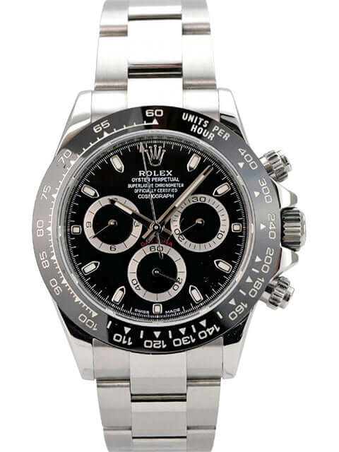 Rolex Daytona Edelstahl 116500LN Schwarz LC100, schwarzes Zifferblatt, Keramiklünette und Oyster-Armband