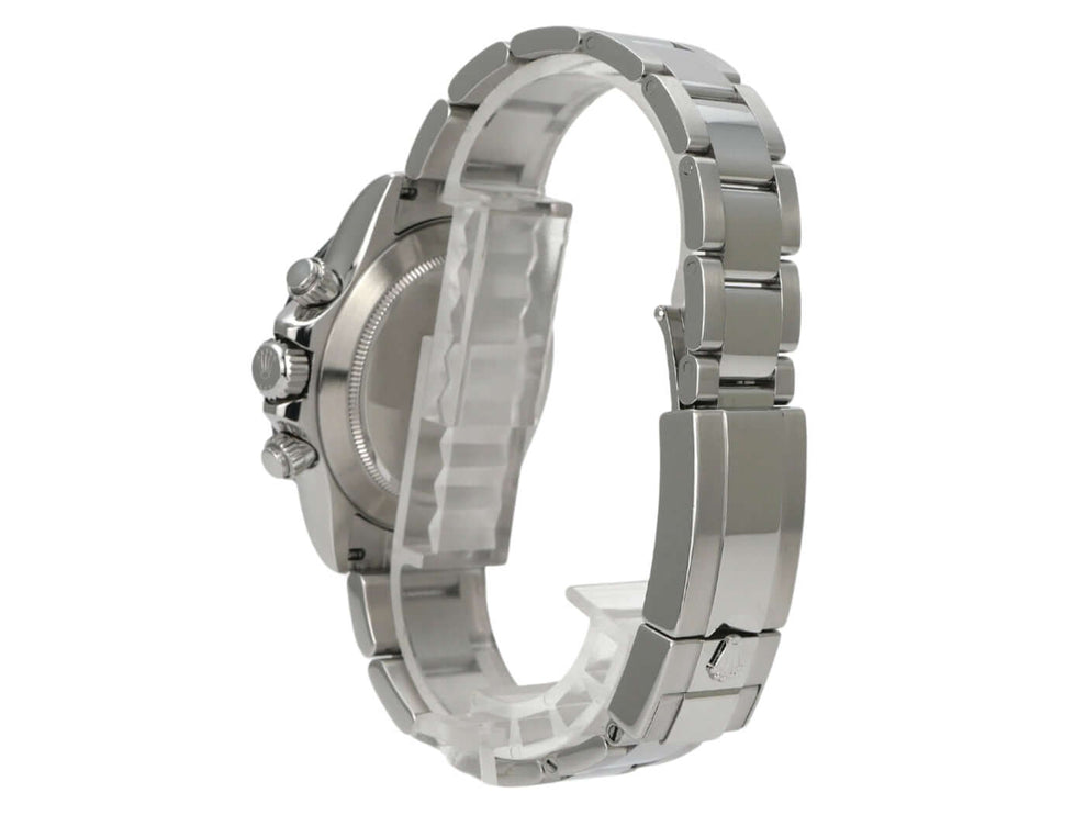 Rolex Daytona Edelstahl 116500LN Weiß, Seitenansicht mit Oyster-Armband und Edelstahlgehäuse
