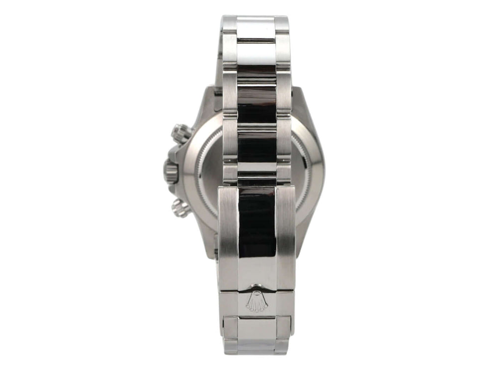 Rolex Daytona Edelstahl 116500LN Weiß, Rückansicht mit Oyster-Armband und Stahlgehäuse