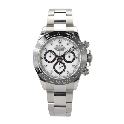 Rolex Daytona Edelstahl 116500LN Weiß mit Keramiklünette und Oyster-Armband, weißes Zifferblatt, Baujahr 2019.