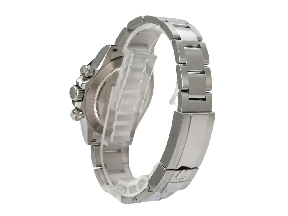 Rolex Daytona Edelstahl 116500LN Weiß Armband und Gehäuse aus poliertem Edelstahl seitliche Ansicht