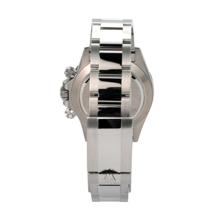 Rolex Daytona Edelstahl 116500LN Weiß Ansicht von der Seite mit Oyster Edelstahl-Armband und poliertem Gehäuse.