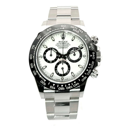 Rolex Daytona Edelstahl 116500LN mit weißem Zifferblatt, poliertem Edelstahlgehäuse, Keramik-Lünette und Oyster-Armband