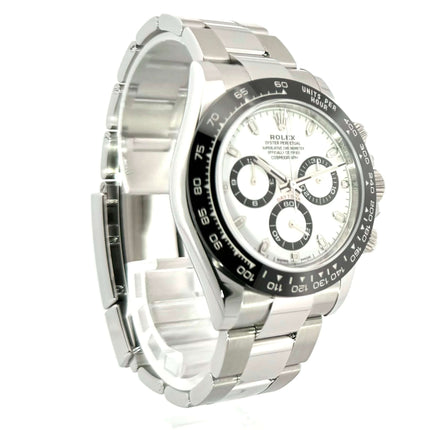 Rolex Daytona Edelstahl 116500LN Weißes Zifferblatt mit Keramik Lünette und Oyster Edelstahl Armband.