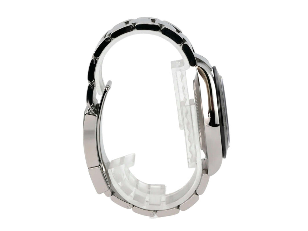 Seitenansicht der Rolex Daytona Edelstahl 116500LN Weiß mit polished und satinierte Armband.