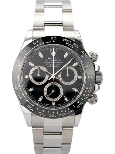 Rolex Daytona Edelstahl 116500LN Schwarz Uhr mit schwarzem Zifferblatt und Edelstahlarmband