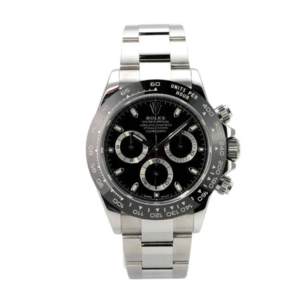 Rolex Daytona Edelstahl 116500LN Schwarz - elegante Uhr mit schwarzem Zifferblatt und poliertem Edelstahlarmband.