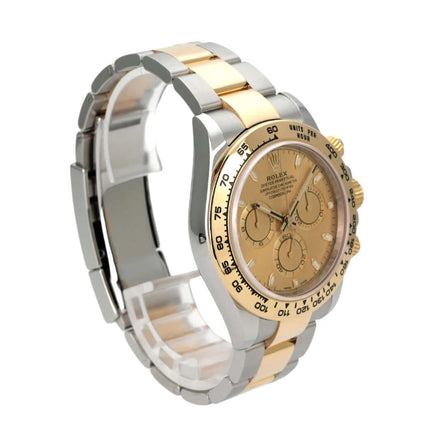 Rolex Daytona Edelstahl Gelbgold 116503 Champagner, 40 mm Edelstahl-Gehäuse, 18 kt Gelbgold-Lünette und champagnerfarbenes Zifferblatt.