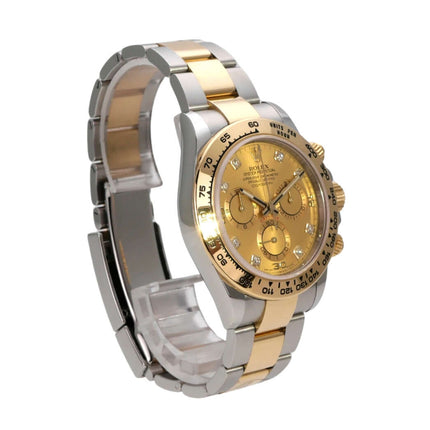 Rolex Daytona 116503 Edelstahl Gelbgold mit champagnerfarbenem Zifferblatt und Diamanten, 40 mm, Automatik-Uhr.