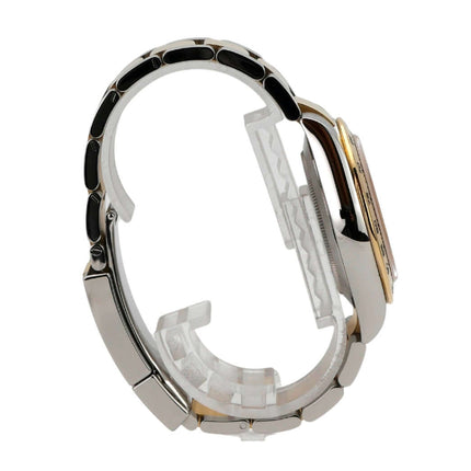 Seitenansicht der Rolex Daytona Edelstahl Gelbgold 116503 mit Champagner Diamant Zifferblatt und Sicherheitsfaltschließe.