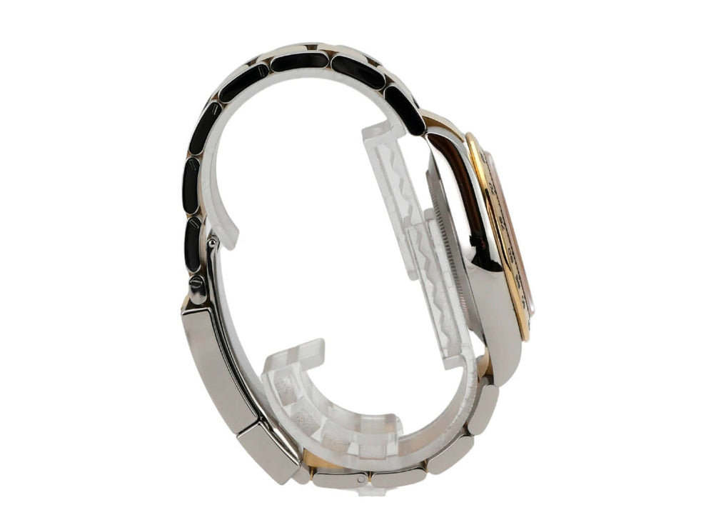 Seitenansicht der Rolex Daytona Edelstahl Gelbgold 116503 mit Champagner Diamant Zifferblatt und Sicherheitsfaltschließe.