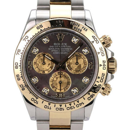 Rolex Daytona Edelstahl Gelbgold 116503 Dunkles Perlmutt Diamant, luxuriöse Chronographenarmbanduhr