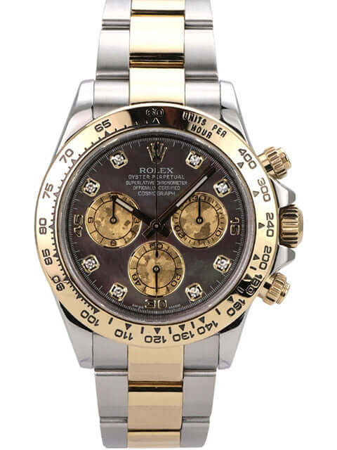 Rolex Daytona Edelstahl Gelbgold 116503 Dunkles Perlmutt Diamant, luxuriöse Chronographenarmbanduhr