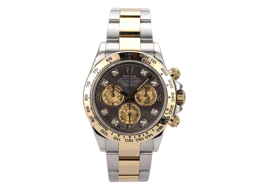 Rolex Daytona Edelstahl Gelbgold 116503 Dunkles Perlmutt Diamant, Luxus-Chronograph mit Oyster-Armband