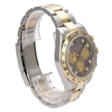 Rolex Daytona Edelstahl Gelbgold 116503 Dunkles Perlmutt Diamant, Chronograph mit goldener Lünette und Armband