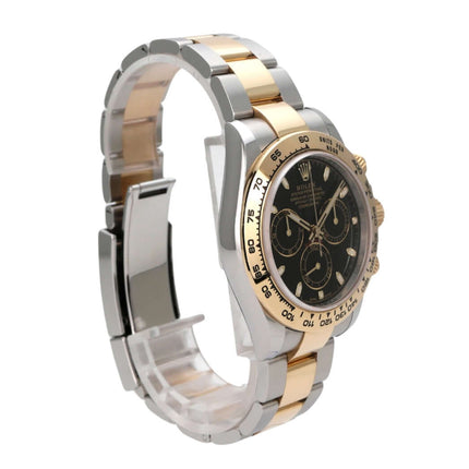 Rolex Daytona Edelstahl Gelbgold 116503 Schwarz mit schwarzem Zifferblatt und 18 kt Gelbgold-Lünette.