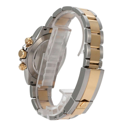 Rolex Daytona Edelstahl Gelbgold 116503 Schwarz Seitenansicht Armband aus Edelstahl und Gelbgold.