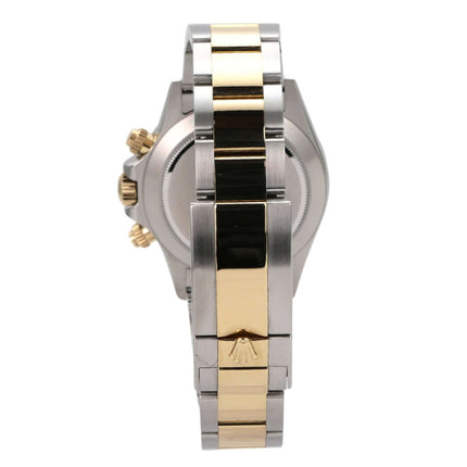 Rolex Daytona Edelstahl Gelbgold 116503 Schwarz, Rückansicht mit Oyster-Armband in Edelstahl und 18 kt Gelbgold