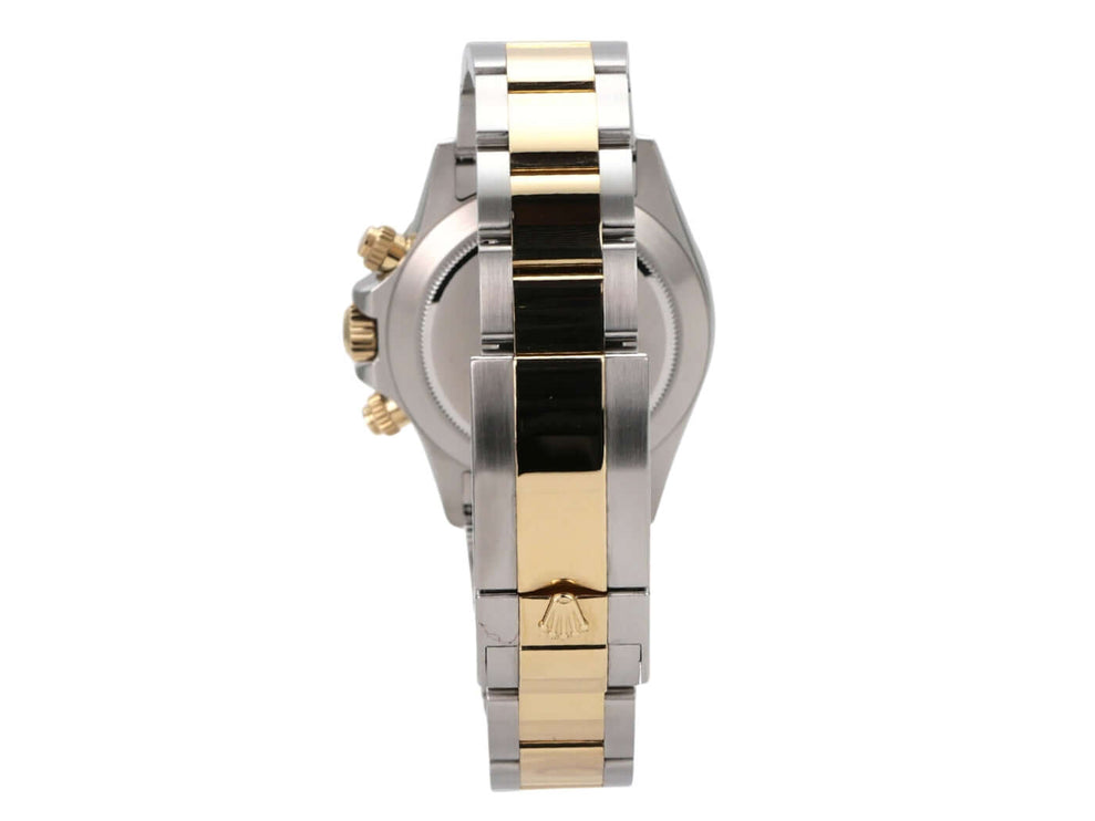Rolex Daytona Edelstahl Gelbgold 116503 Schwarz, Rückansicht mit Oyster-Armband in Edelstahl und 18 kt Gelbgold