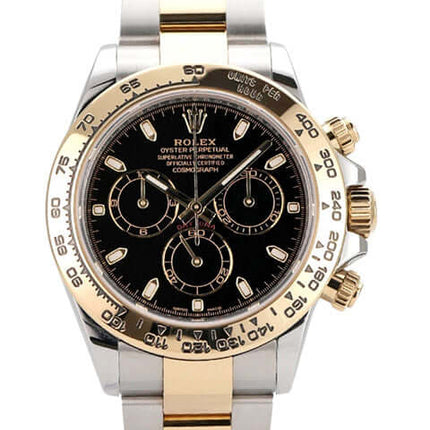 Rolex Daytona Edelstahl Gelbgold 116503 mit schwarzem Zifferblatt und Chronografen, elegantes Design, Automatik-Uhr.