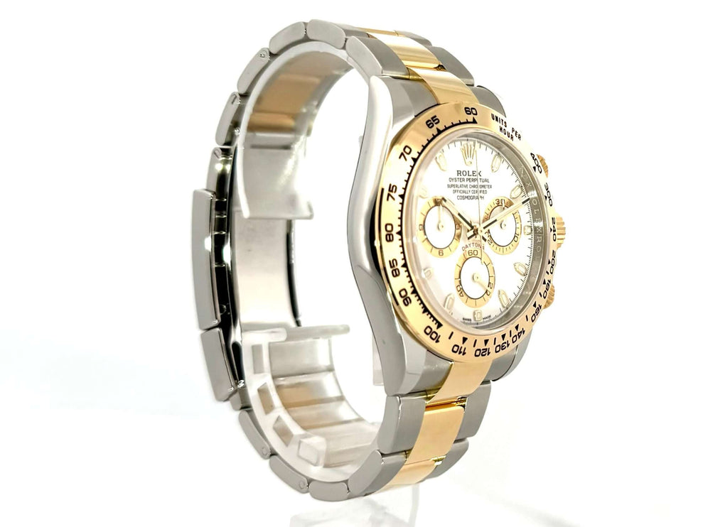 Rolex Daytona Edelstahl - Gelbgold 116503 Weiss, 40 mm, weißes Zifferblatt, poliert und satiniert, Tachymeterskala, 2021 Modell.