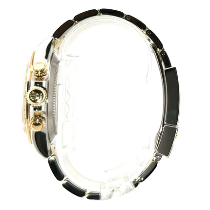 Seitliche Ansicht der Rolex Daytona Edelstahl-Gelbgold Ref. 116503 mit poliertem 40 mm Edelstahlgehäuse und Tachymeter-Lünette