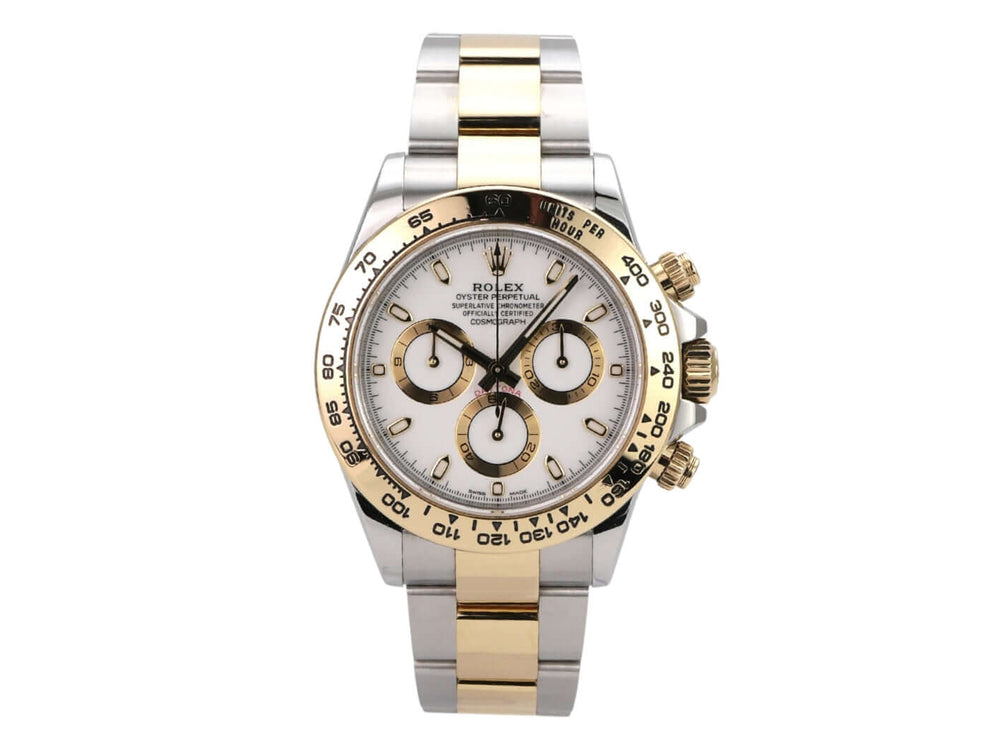 Rolex Daytona Edelstahl Gelbgold 116503 Weiss, Luxus Chronograph mit weißem Zifferblatt und Tachymeter
