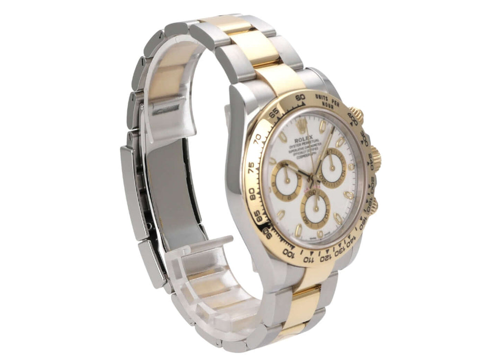Rolex Daytona Edelstahl Gelbgold 116503 Weiss, Luxus-Chronograph mit weißem Zifferblatt und Oyster-Armband